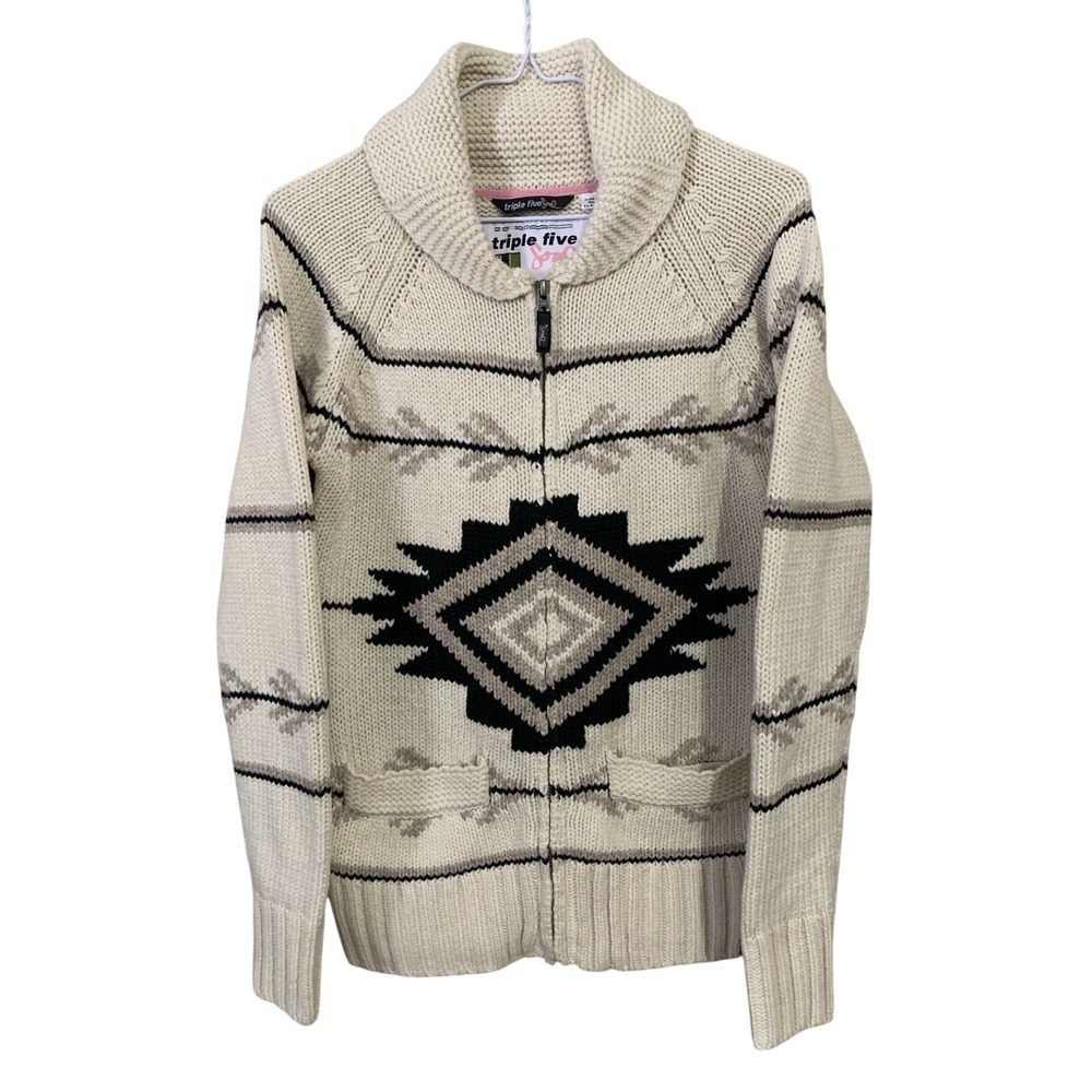 Triple Five Soul Cowichan Style Cardigan Sweater Women's L  (Fits Smaller)